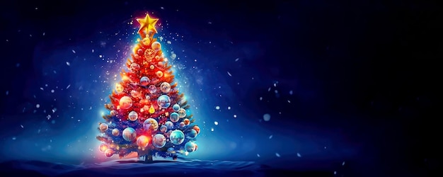 Foto Árbol de navidad mágico con decoraciones brillantes ia generativa