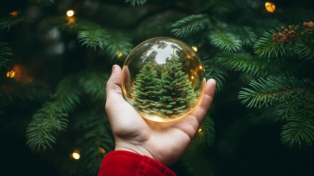 árbol de Navidad en la mano