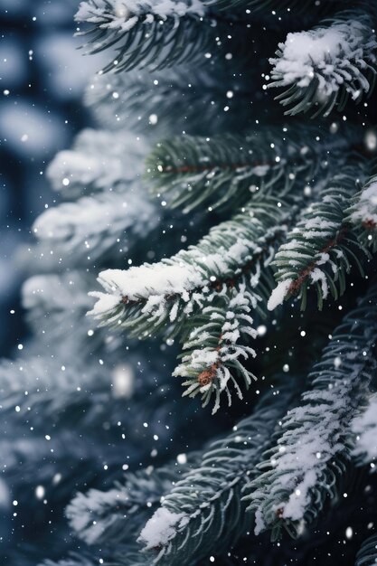 Árbol de navidad con nieve de cerca