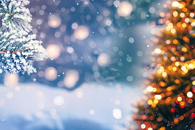 Árbol de navidad en la nieve con luces