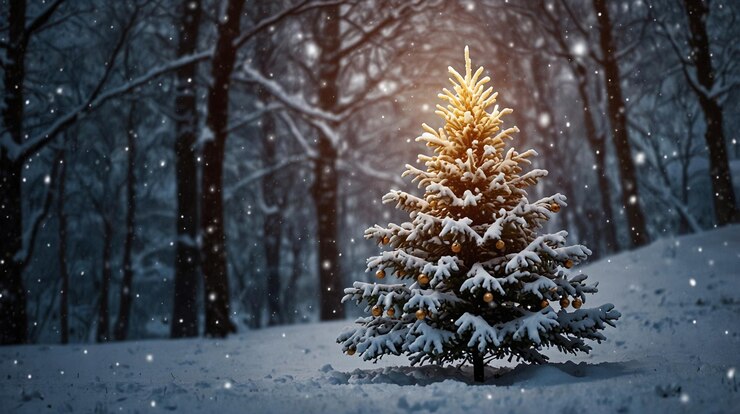 un árbol de navidad en la nieve