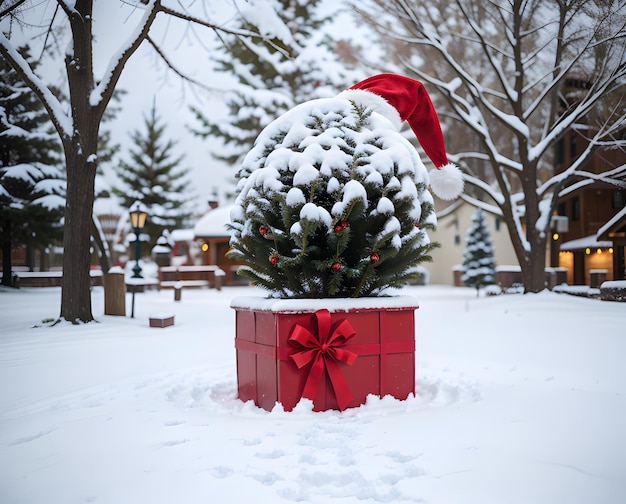 un árbol de navidad en la nieve