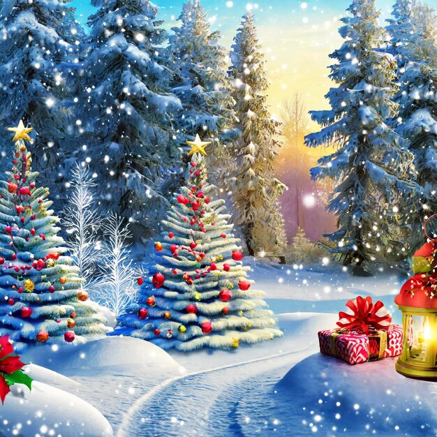 El árbol de Navidad nocturno que brilla en el cielo nocturno