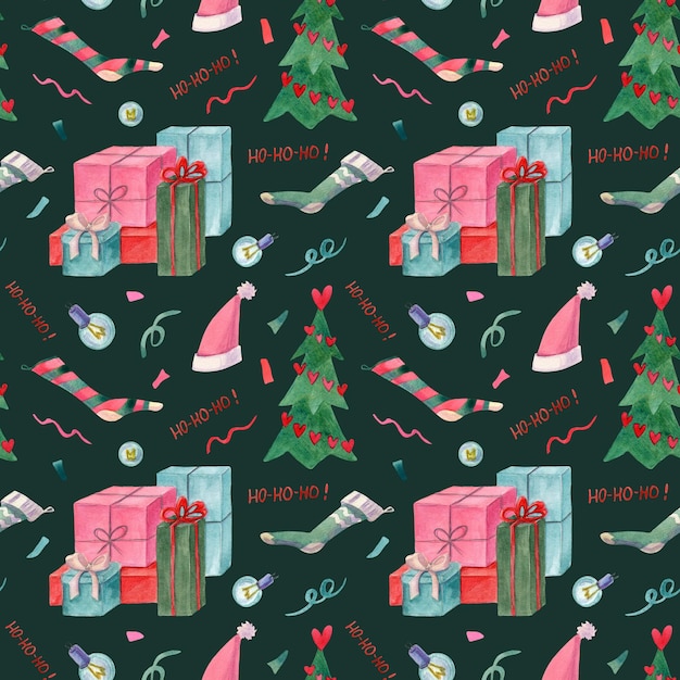 árbol de navidad, y, presentes, seamless, patrón