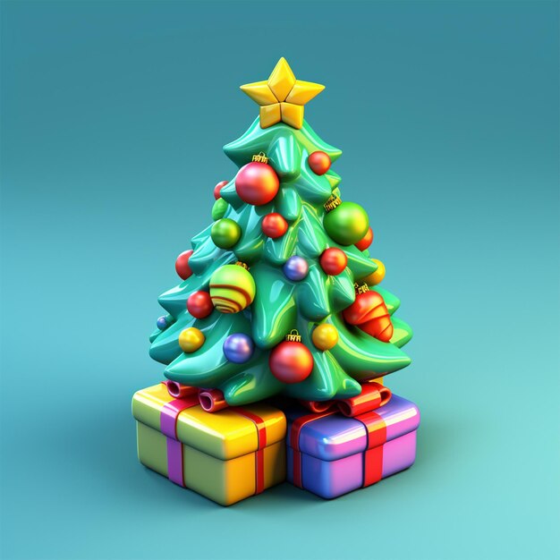 árbol de navidad y regalo de dibujos animados en 3d