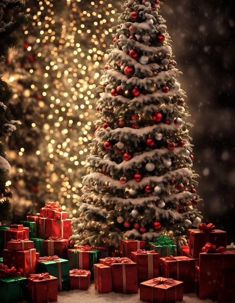 árbol de Navidad con regalos felicitación de año nuevo