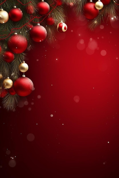 Foto un árbol de navidad rojo con adornos y bolas en él