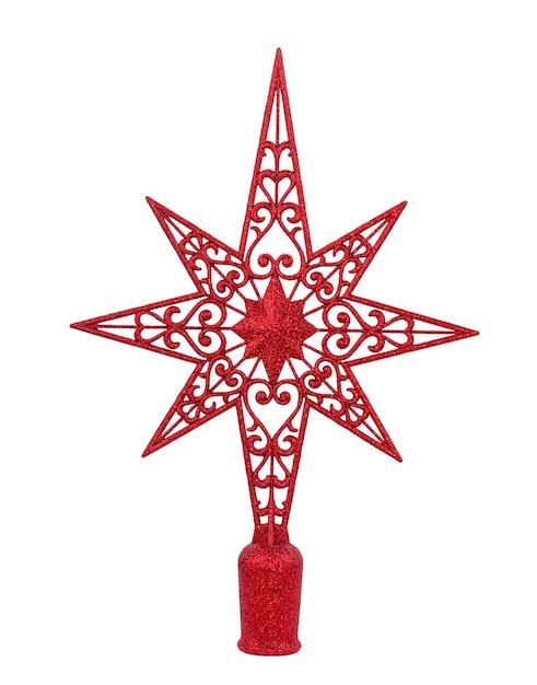 Foto Árbol de navidad rojo estrella topper aislado aislado sobre un fondo blanco.