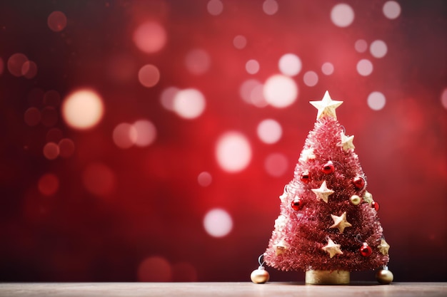 Un árbol de Navidad rojo frente a un fondo de brillantes luces bokeh Año Nuevo Vacaciones de invierno