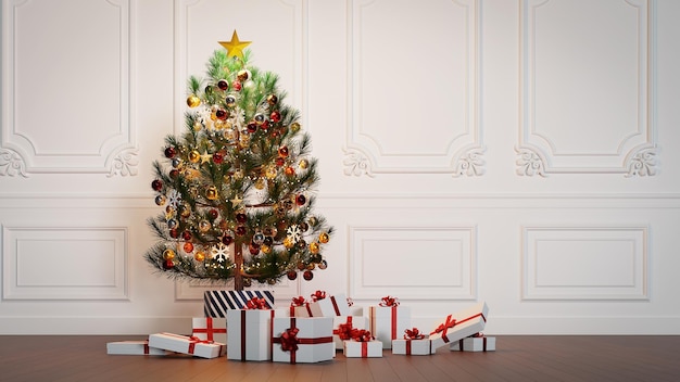 árbol de navidad, en, un, sala, 3d, interpretación