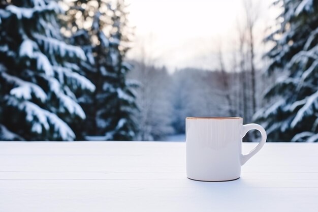 árbol de Navidad con taza blanca en blanco