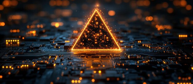 Árbol de Navidad triangular brillante en una placa de circuito