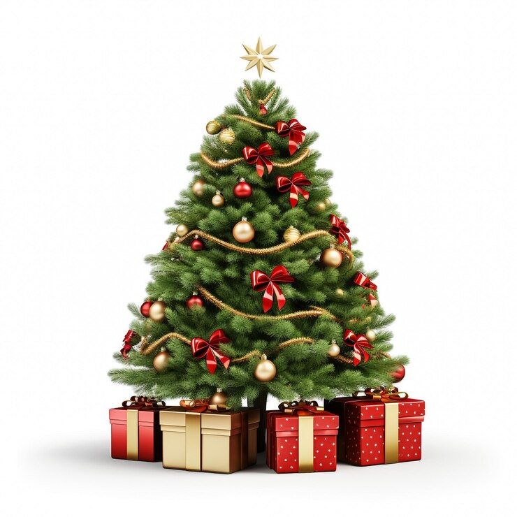 Árbol de Navidad vectorial con bolas de colores aisladas sobre un fondo blanco