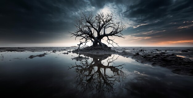 un árbol negro en el agua