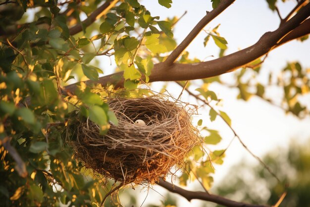 Foto Árbol con un nido de pájaros en sus ramas