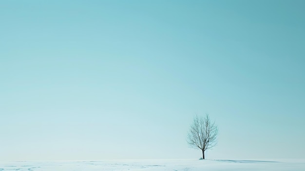 un árbol en la nieve con un fondo de cielo