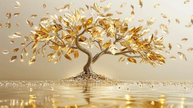Árbol de oro flotando en el agua