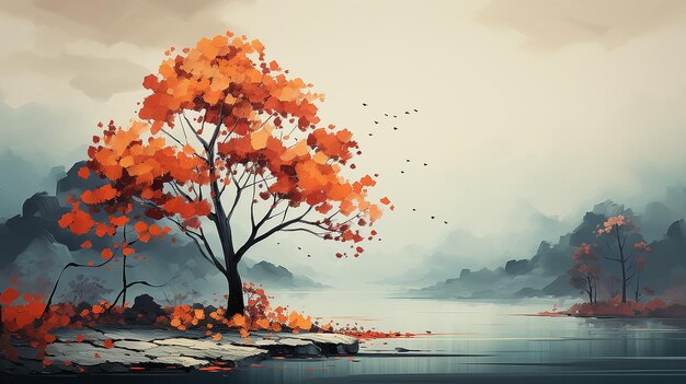 el árbol de otoño multicolor es un símbolo de la naturaleza en un fondo inusual logotipo de gráficos por computadora