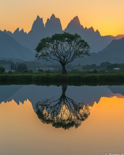 Foto Árbol de pie firmemente en un cuerpo de agua