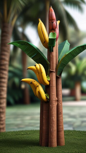 un árbol de plátano con un ramo de plátanos en él