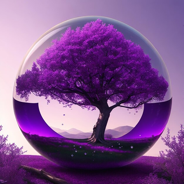 Foto Árbol púrpura en una burbuja generada por ia
