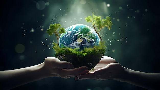 un árbol que crece en la mano del hombre día mundial del medio ambiente
