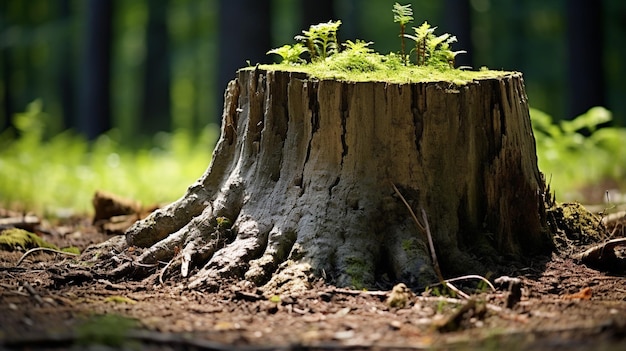 árbol que crece en el suelo a partir de un viejo tronco