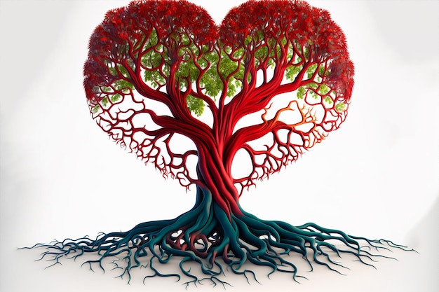 Un árbol con las raíces en forma de corazón.