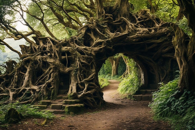 Foto un árbol con raíces que tiene un letrero que dice musgo en él