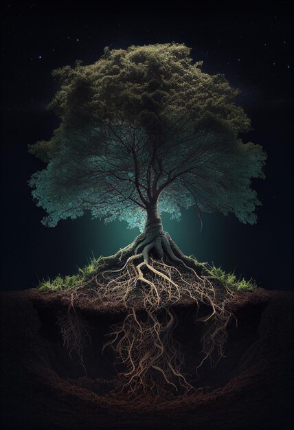 un árbol con raíces que tiene la palabra raíces en él