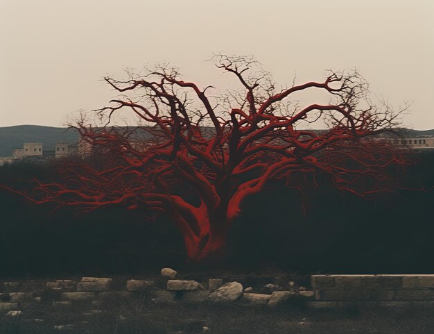 un árbol con raíces rojas que tiene la palabra no en él