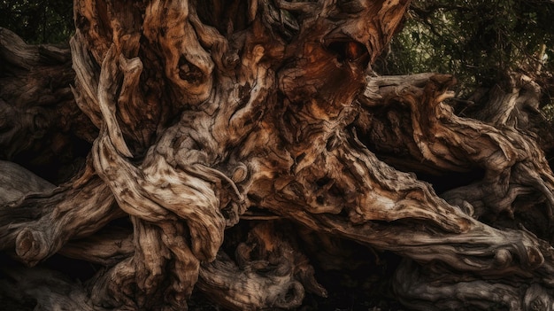 Un árbol con las raíces torcidas y torcidas