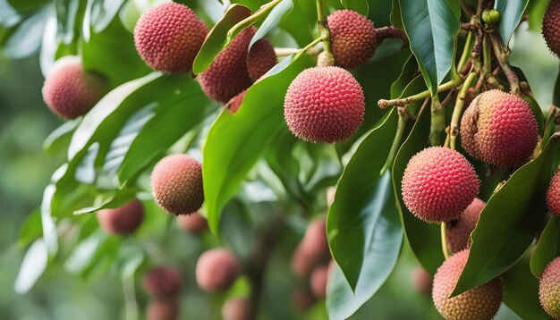 un árbol con un ramo de frutas colgando de él