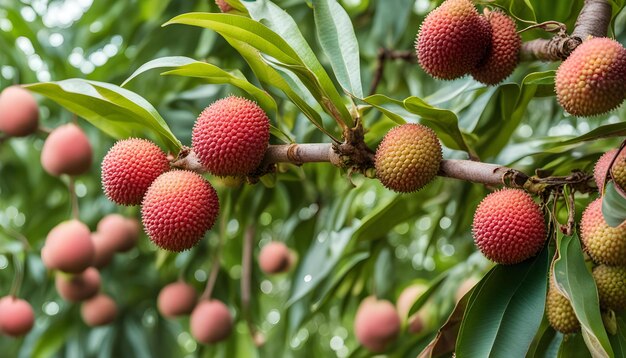 Foto un árbol con un ramo de frutas que se llama frambuesa