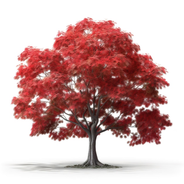 Un árbol rojo con un gran tronco.