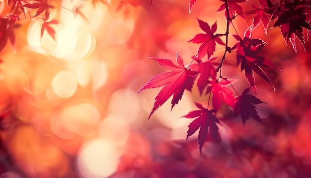 un árbol rojo con el sol detrás de él