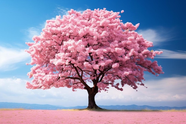 árbol rosa en un campo de flores rosadas