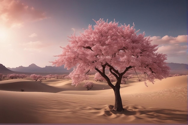 Foto un árbol de sakura en medio de un desierto