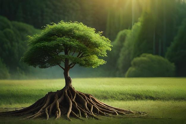 Un árbol con el sol brillando a través de las ramas.