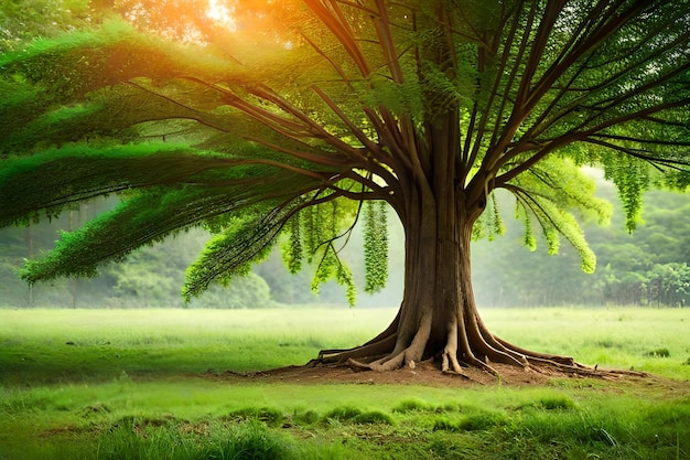 Un árbol con el sol detrás de él