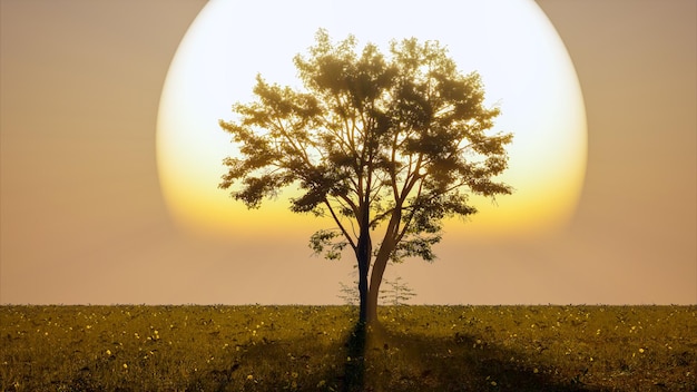 Un árbol con el sol detrás