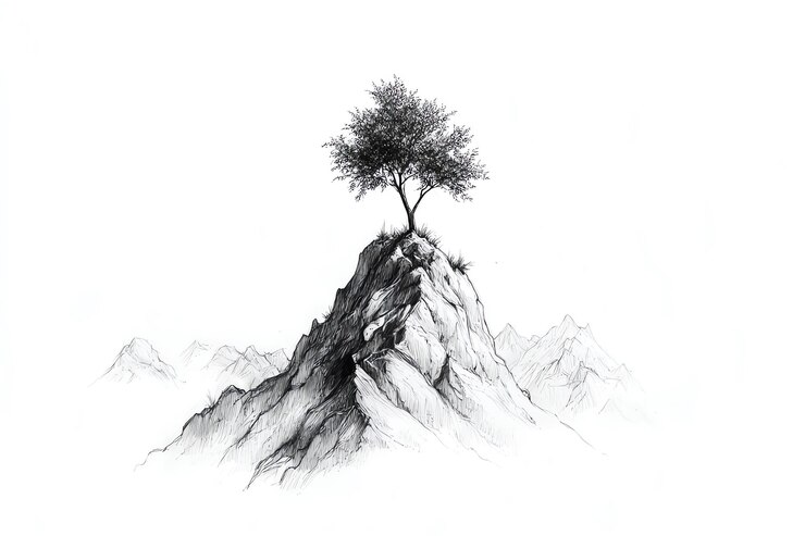 Foto un árbol solitario en la cima de un pico rocoso que simboliza la resiliencia y la soledad en la naturaleza
