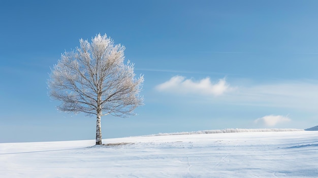 Un árbol solitario se encuentra en un campo nevado en un frío día de invierno el árbol está cubierto de nieve y hielo y el campo está cuberto de nieve