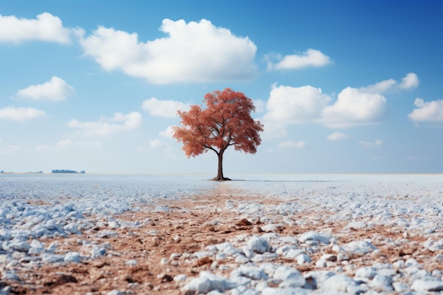 Un árbol solitario se encuentra en medio de un campo.