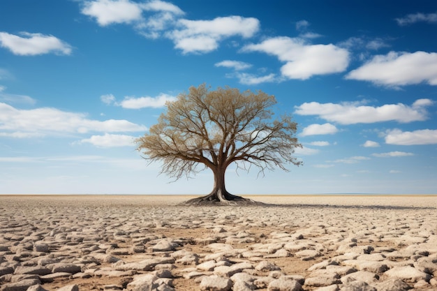 un árbol solitario se encuentra en medio de un paisaje árido