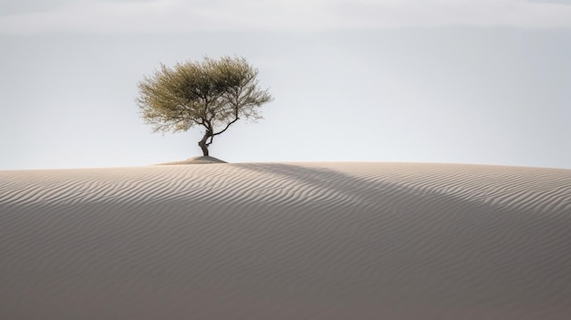 Un árbol solitario está solo en el desierto.