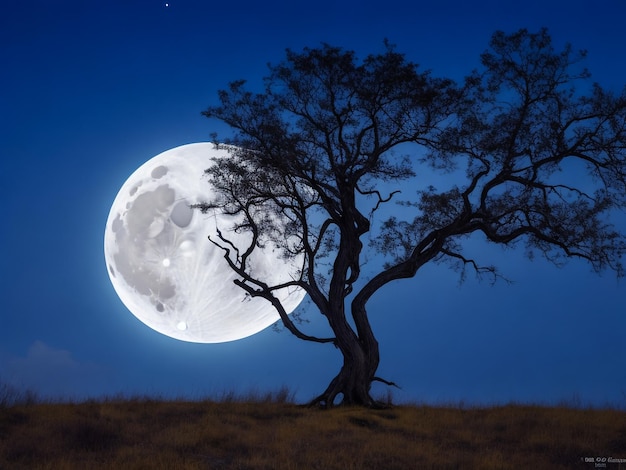 Árbol solitario con la luna más grande, también llamada superluna. Elementos de esta imagen proporcionada por la NASA.