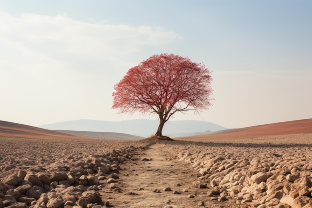 un árbol solitario en medio de un campo árido