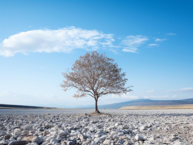 un árbol solitario en un paisaje estéril