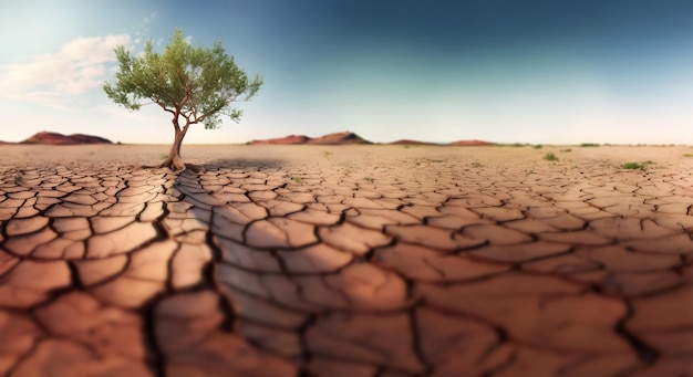 Foto Árbol en suelo seco con espacio de copia generativo ai